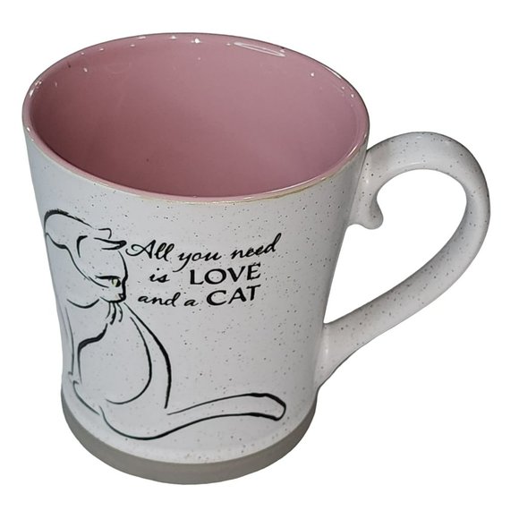 White And Pink Ceramic Cat Coffee Mug - All You Need Is Love And a Cat 16 Oz - Picture 15 of 16